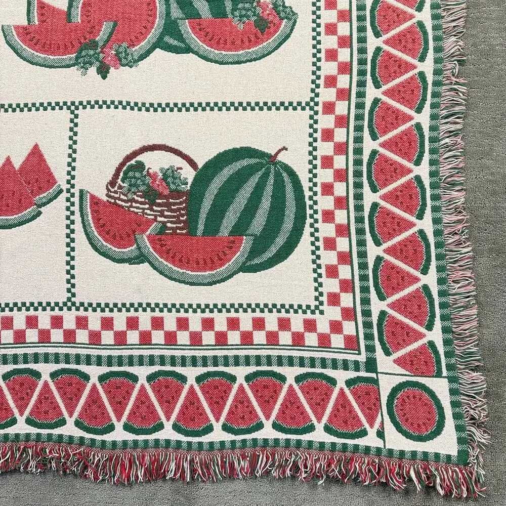 Vintage Watermelon Woven Tapestry Throw Blanket Fringed Summer Fruit 46